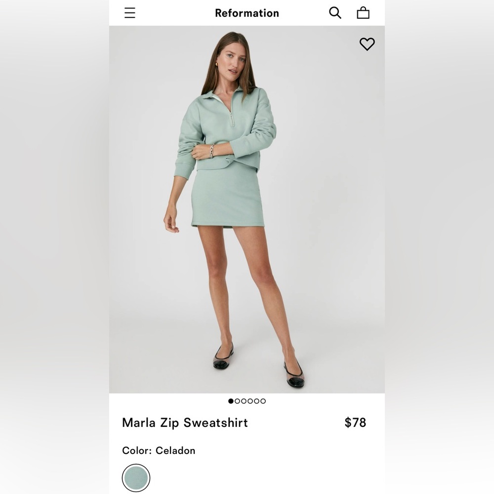 Reformation Celadon Sweatshirt and Skirt Set